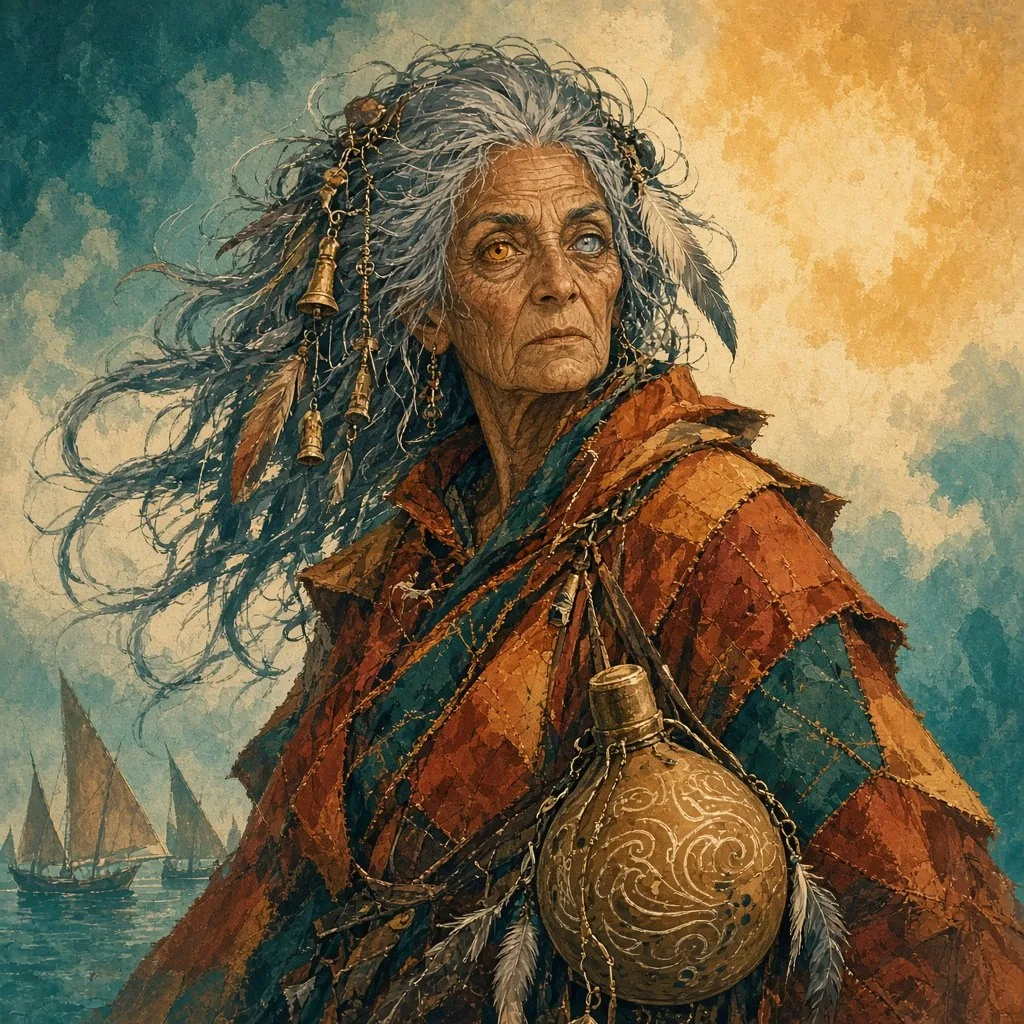 Portrait of Nyma Squallborn, the weather-witch.